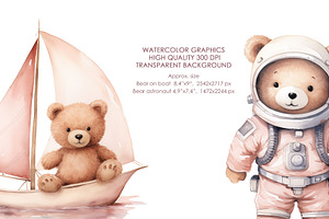 Watercolor Pink Teddy Bear Clipart