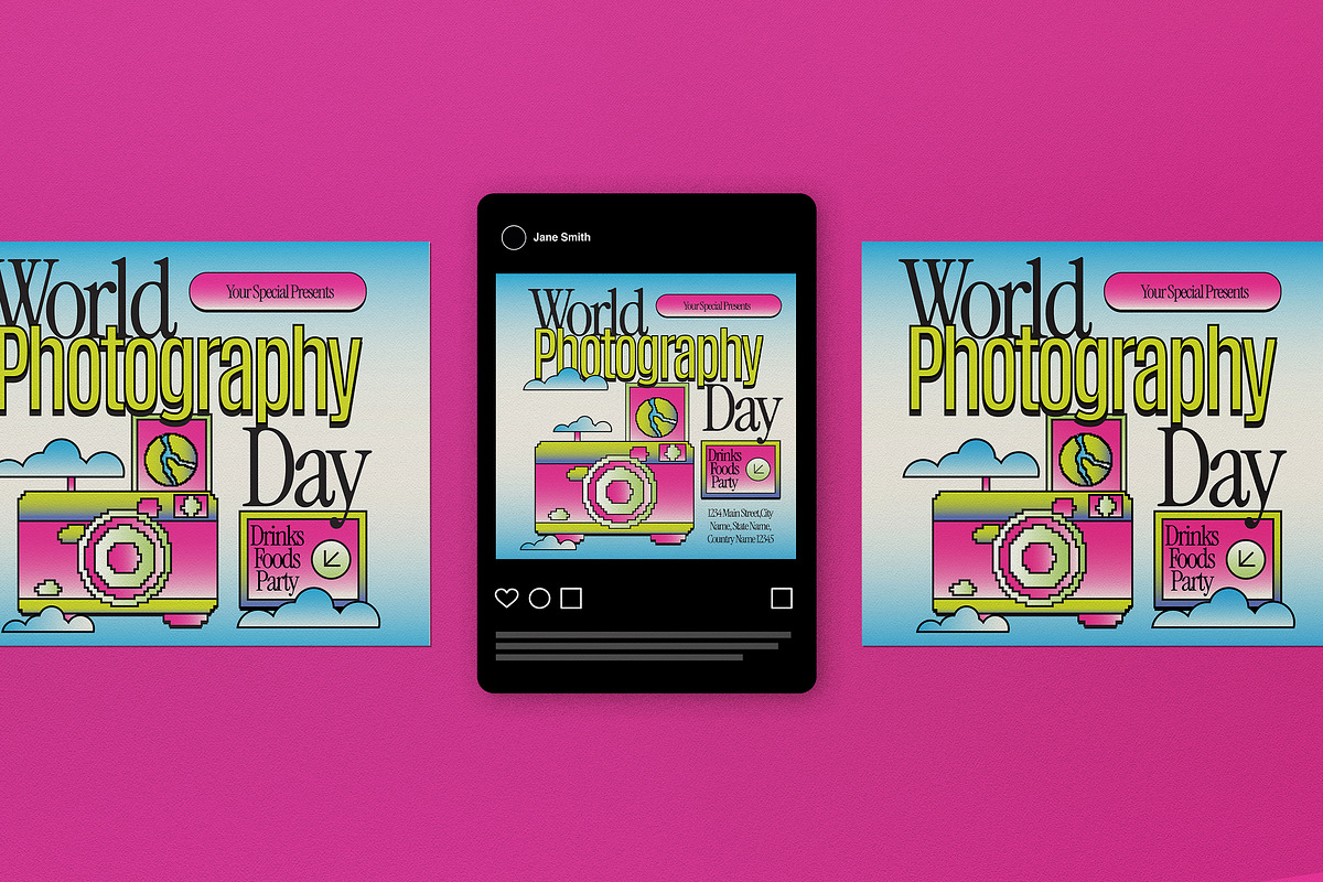 Blue Y2K World Photography Day Flyer, a Flyer Template by graphicook (Photo 3 of 4)