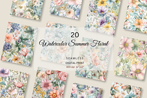 Watercolor Summer Floral Pattern