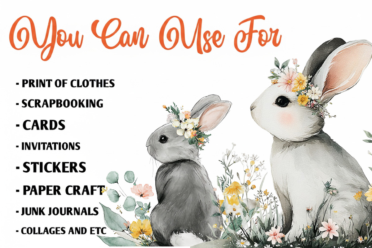 Watercolor Bunnies and Wild Flower, an Illustration by CreationArt (Photo 5 of 10)