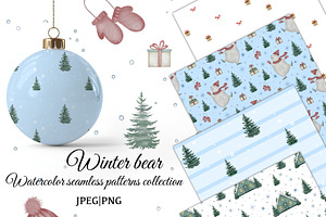 Winter Bear Seamless Patterns Set