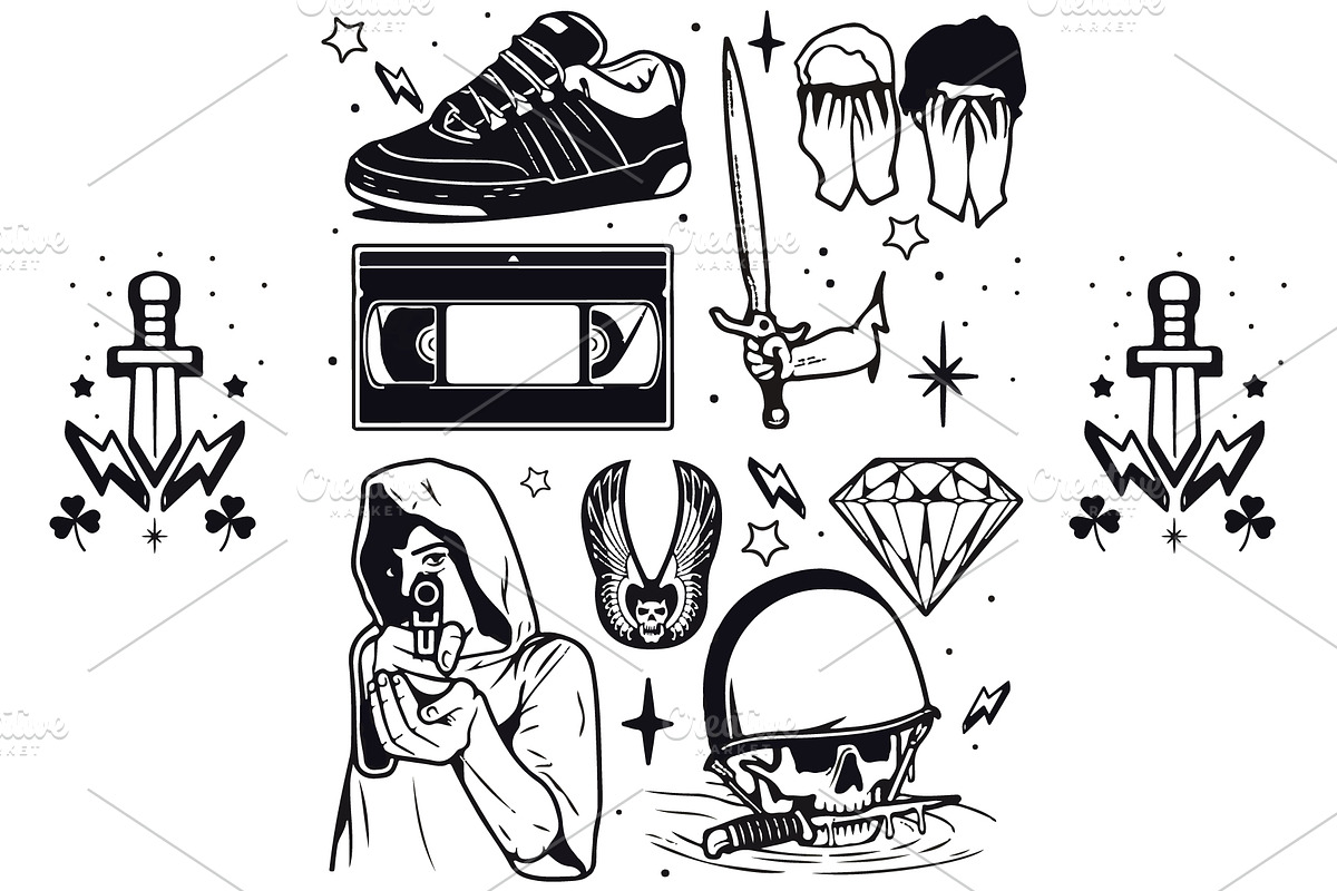 Punk Rock Tattoo and Stickers V. 2, a Decorative Illustration by Den Marty Studio