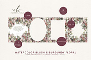 Blush & Burgundy Watercolor Flowers, a Texture Illustration by slowlivecreate (Thumbnail 2 of 6)