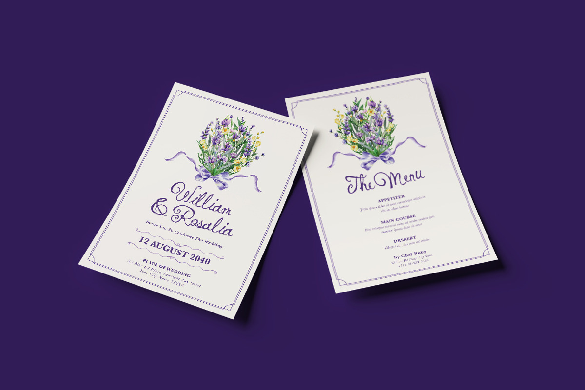 Lavender Bouquet Wedding Invitation, an Invitation Template by iDoodle Studio (Photo 2 of 4)