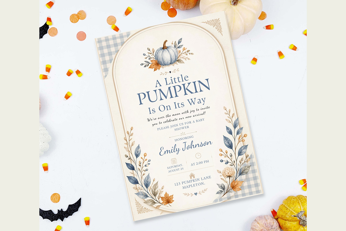 Blue Pumpkin Baby Shower Invitation, an Invitation Template by FakhiiDesigns (Photo 4 of 5)