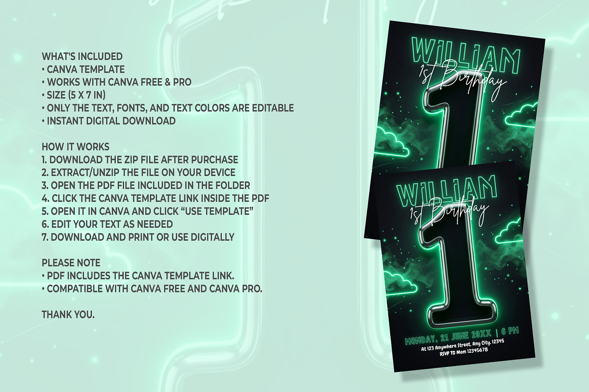 1st Birthday Invitation, an Invitation Template by M9 Design (Photo 4 of 4)