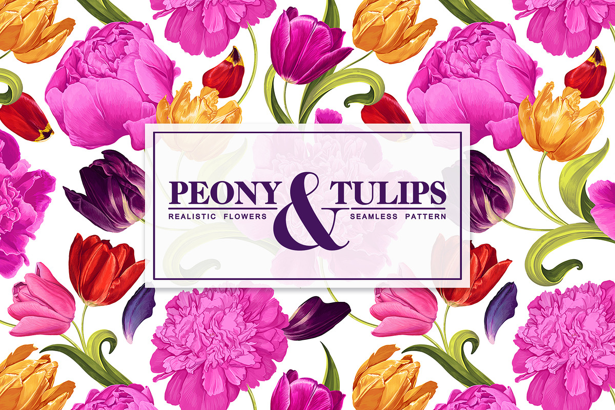 Bright Pattern Peony & Tulips, a Pattern Graphic by MarynaPetrovska (Photo 1 of 9)