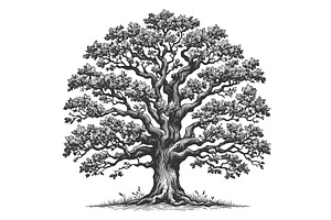 Oak Tree with Expansive Roots, an Object Illustration by AlexArt