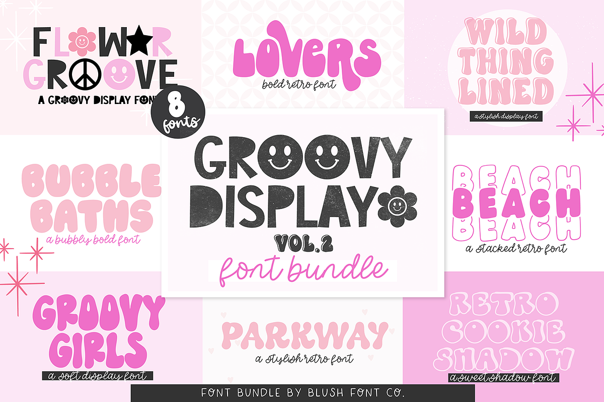GROOVY DISPLAY Retro Font Bundle 2, a Font by Blush Font Co. (Photo 1 of 17)