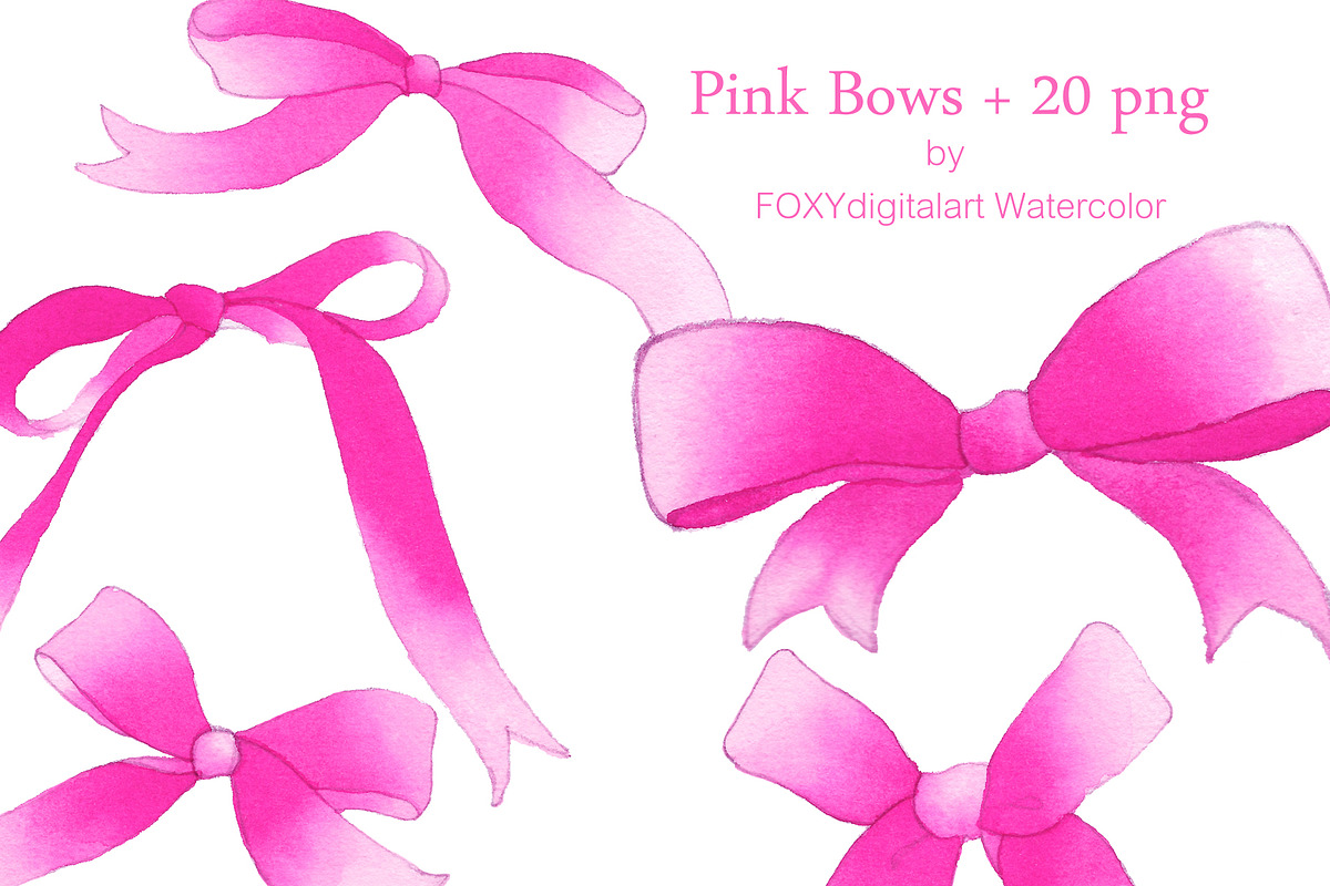 Watercolor Pink Bow Ribbon Clipart, an Illustration by FOXYdigitalart (Photo 4 of 4)