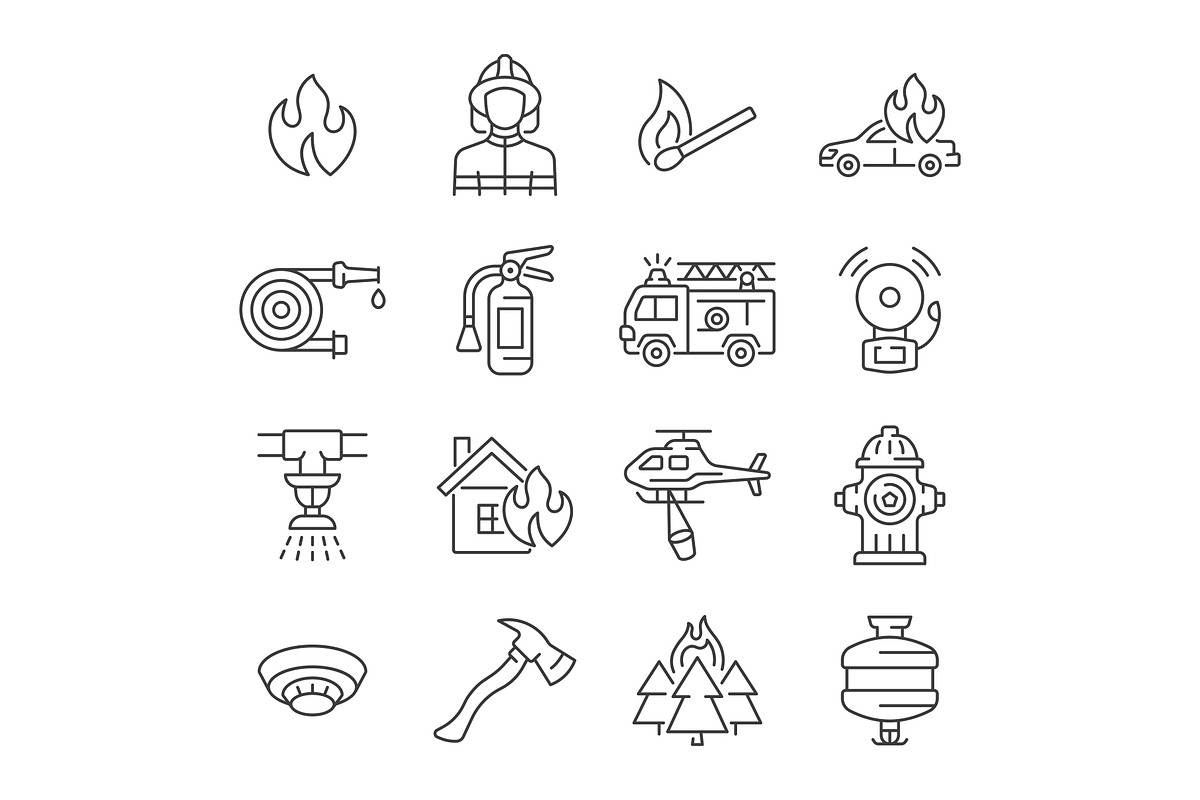 Firefighting line icon set, an Outline Icon by ElineDesign