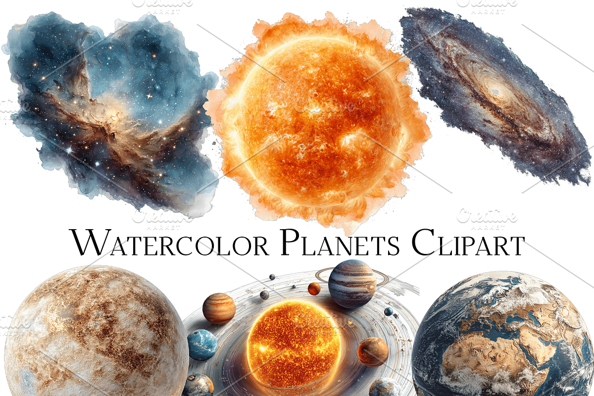 Watercolor Planets Clipart, an Object Graphic by ArtisticTimberStudio (Photo 2 of 2)