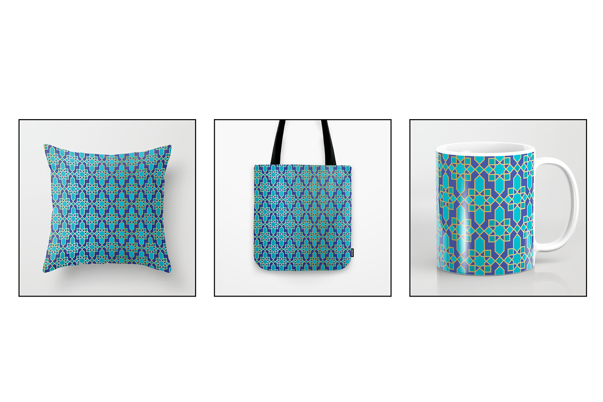 Seamless Blue Gold Moroccan Patterns preview 2