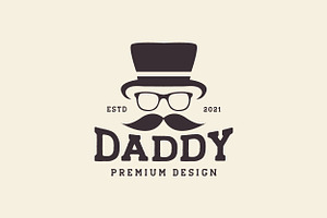 Daddy Face Mustache And Hat Logo