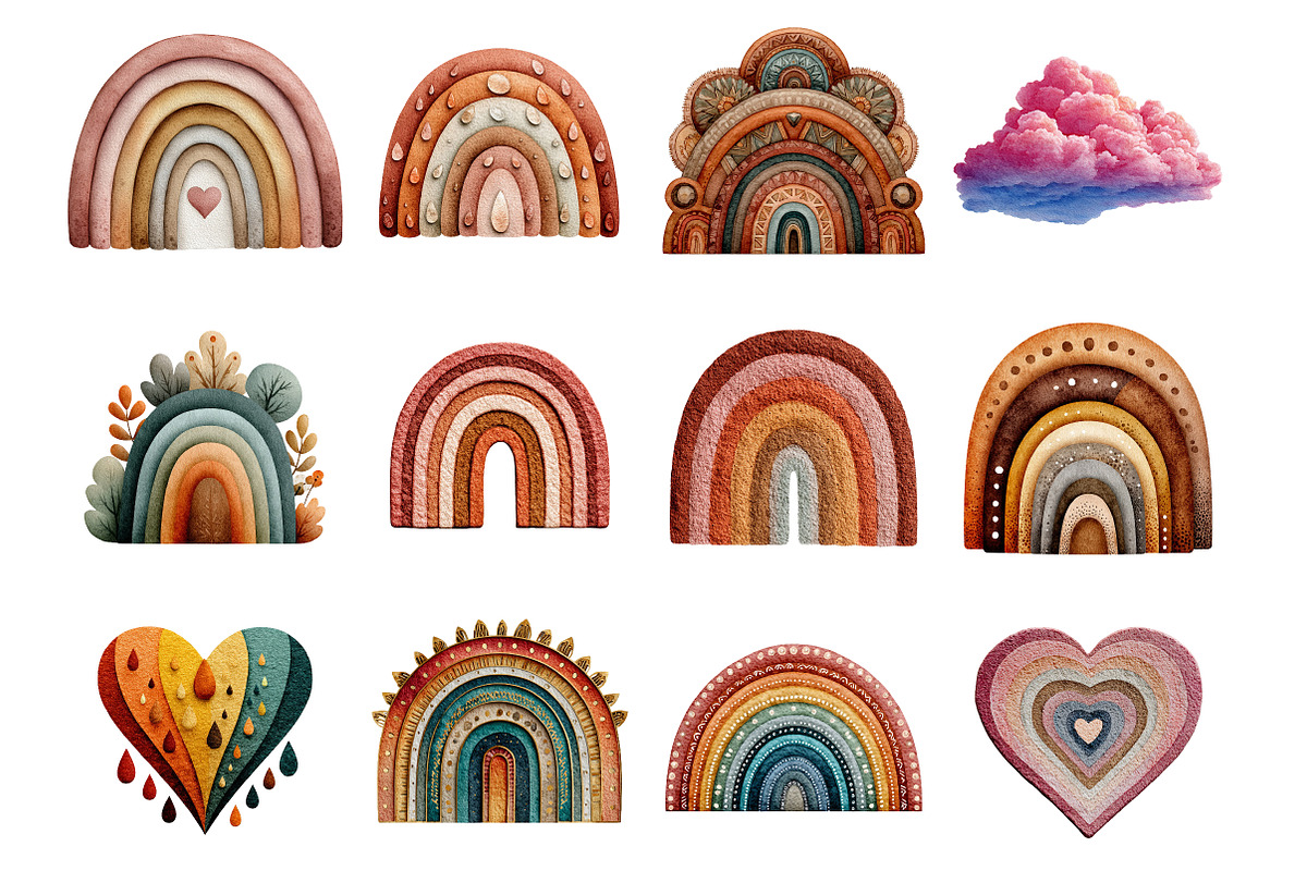 Watercolor Boho Rainbow Clipart, an Illustration by DreamArtGraphic (Photo 3 of 4)