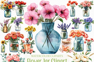 Watercolor Flower Jar Clipart Bundle, an Illustration by Craft Nest