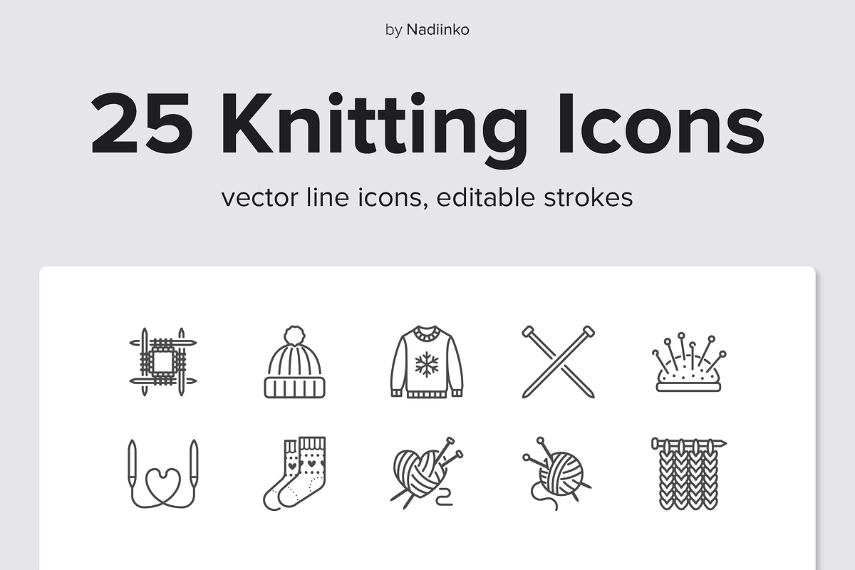 Knitting Line Icons, an Outline Icon by Nadiinko (Photo 1 of 2)