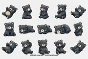 15 Bundle Watercolor Black Bear Cute, an Animal Illustration by Morspective (Thumbnail 8 of 8)