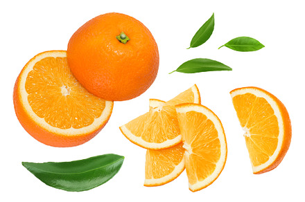 Orange fruit slices isolated on, a Food & Drink Photo by NataPhoto