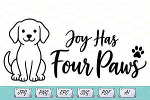Joy Has Four Paws Dog Line Art