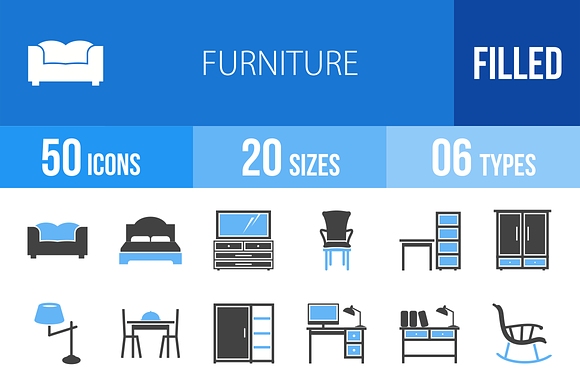 50 Furniture Blue Black Icons