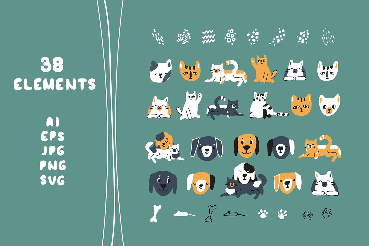 Cute Cats and Dogs patterns, an Animal Illustration by essskina (Photo 2 of 9)