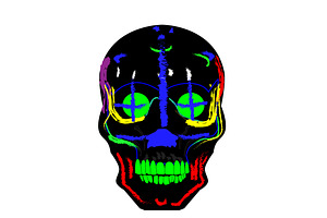 Black skull with blue and neon green