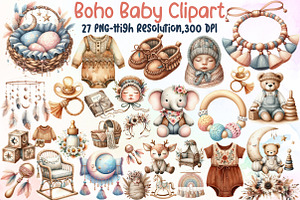 Watercolor Boho Baby Clipart, an Illustration by Sublimation Artist