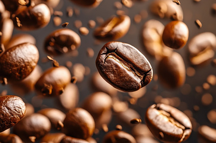 Coffee beans falling in close up sho, a Photo by Iftikhar Alam