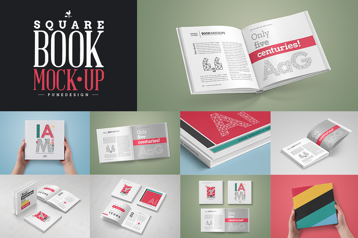 Square Book Mock-Up Set, a Books & Magazine Mockup by PuneDesign (Photo 1 of 11)
