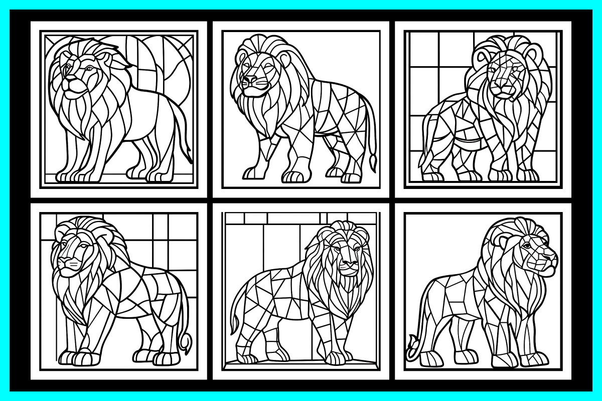 Stained Glass Lion Coloring Pages, an Animal Illustration by protabsorkar11 (Photo 3 of 6)