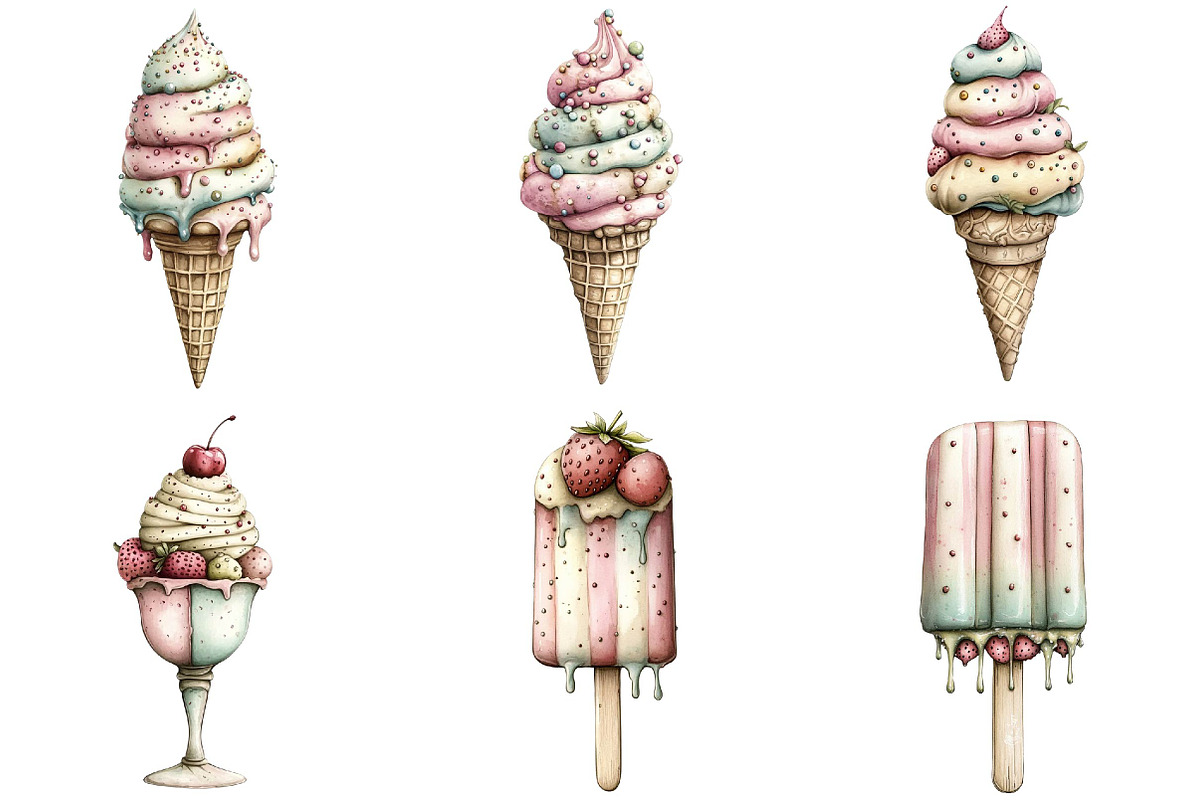 Whimsical Summer Ice Cream Clipart, an Illustration by DreamPrint404 (Photo 5 of 6)
