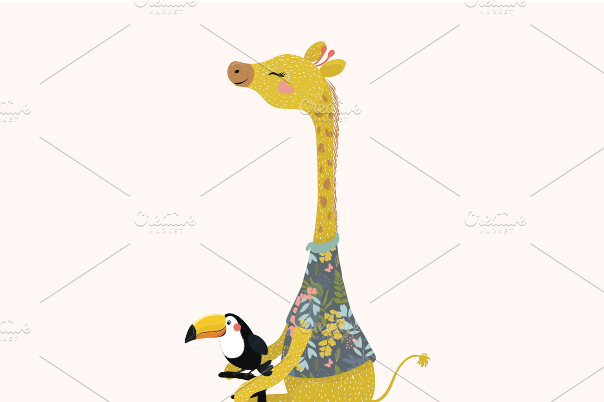 Cute giraffe print.Cartoon character, an Animal Illustration by StudioLondon (Photo 2 of 4)