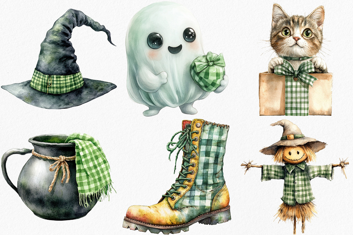 Watercolor Green Gingham Halloween, an Illustration by Canvas Craft (Photo 4 of 8)