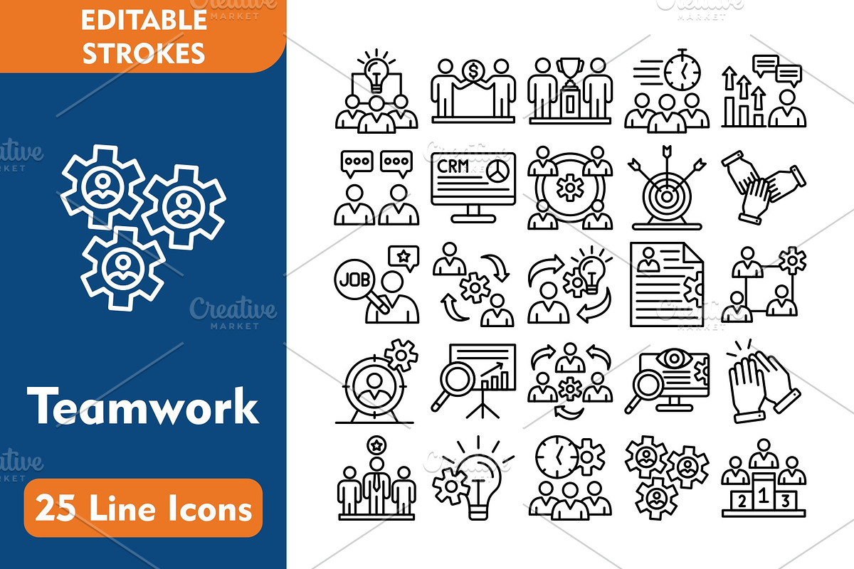 25 Teamwork Line Icons, an Icon by Pexelpy