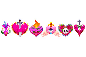 Mexican sacred hearts set, an Illustration by art PVP - market