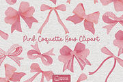 Pink Coquette Bows Watercolor Clipar, a Decorative Illustration by creationsbyapuruh (Thumbnail 1 of 7)