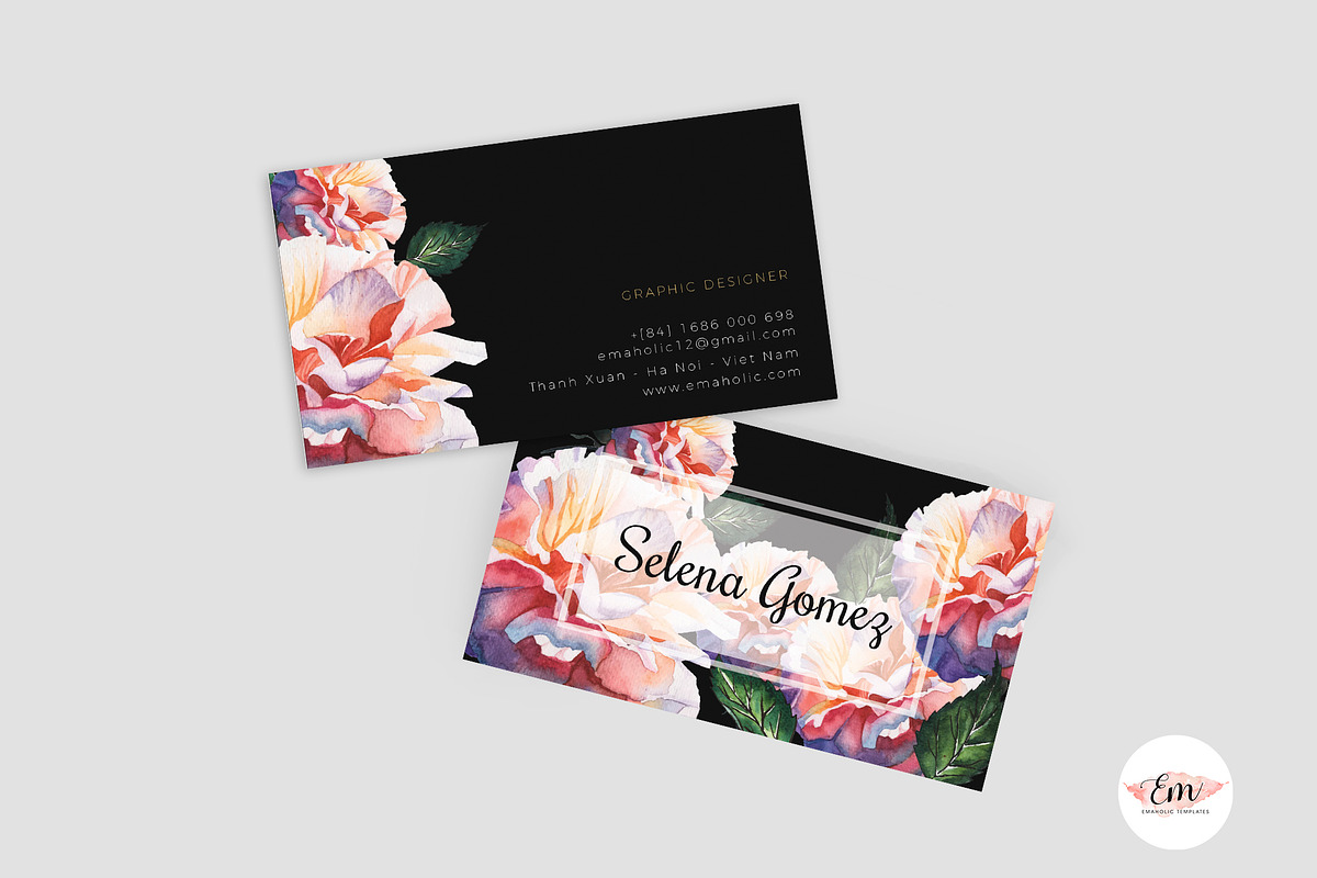 Floral Business Card Template, a Resume Template by Emaholic Template (Photo 2 of 5)
