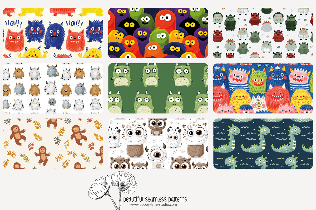 70 (kids) monster seamless pattern, a Pattern Graphic by Poppy Lane Studio (Photo 9 of 10)