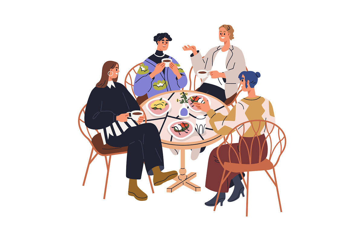 Friends gathering at dinner table, a Person Illustration by Good Studio (Photo 5 of 14)