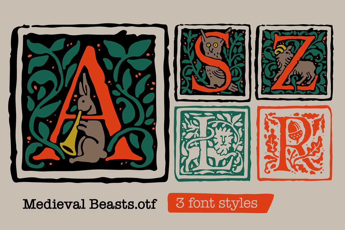 Medieval Beasts Initials, a Blackletter Font by kaer_shop (Photo 1 of 12)
