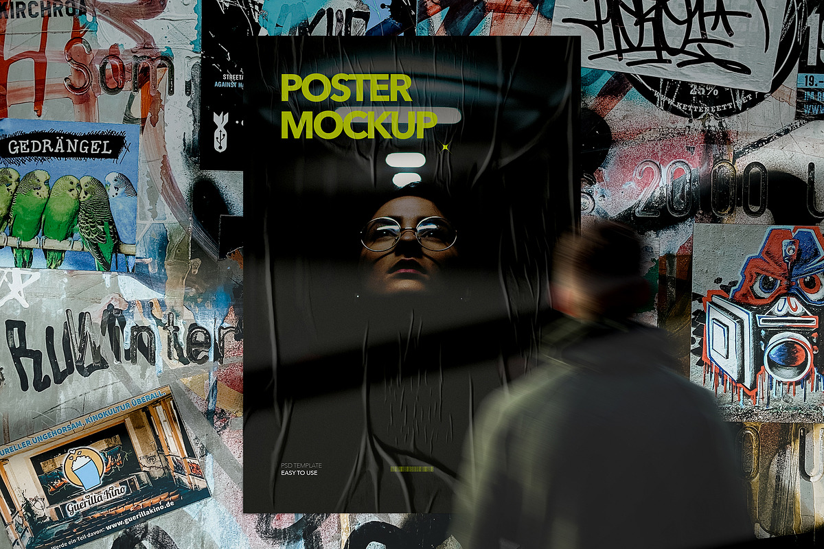 Urban Glued Poster Mockup Scene, an Advertising Mockup by Milka