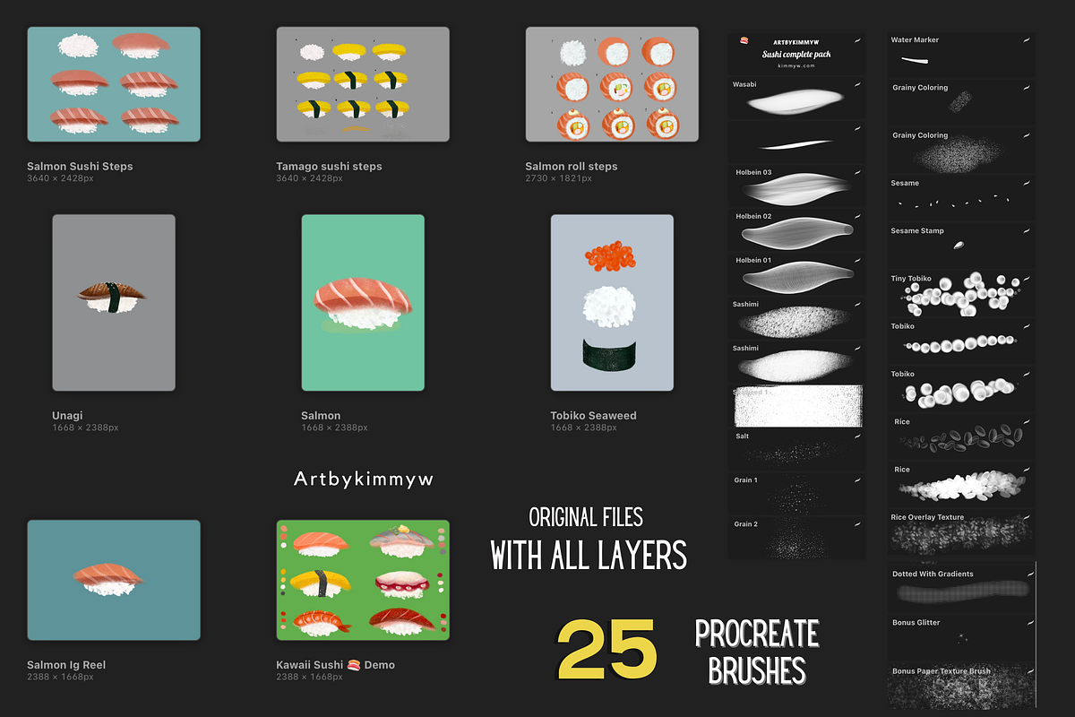 Procreate Sushi Drawing Brushes, a Brush Add-On by Artbykimmyw (Photo 7 of 13)