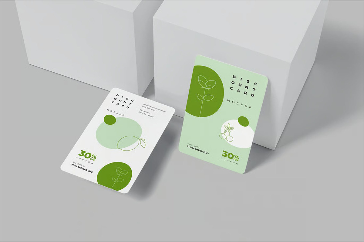 Portrait Discount Card Mockups, an Advertising Mockup by megostudi0 (Photo 2 of 9)