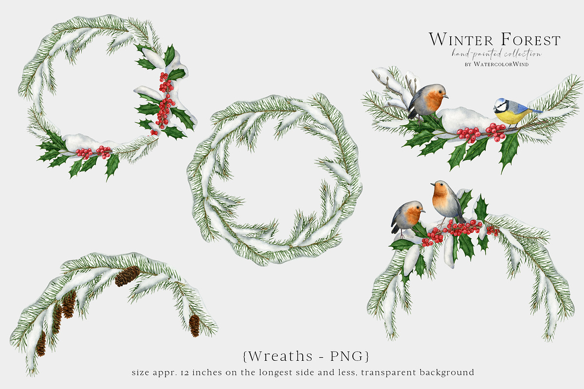 Watercolor Winter Forest Clipart, an Illustration by Ksenia Shmakova (Photo 8 of 11)