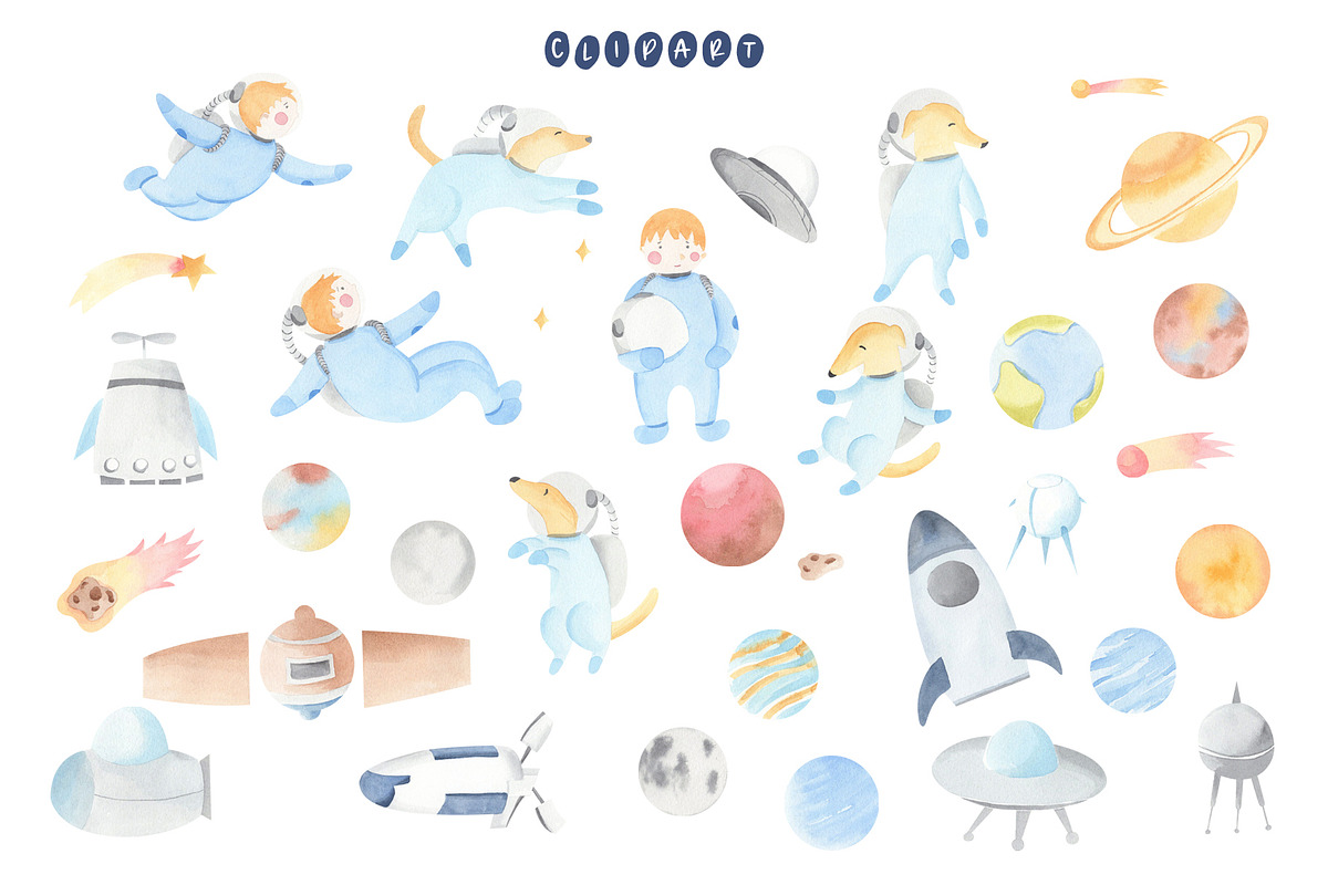 Little Astronauts - Space Watercolor, an Illustration by natalisart (Photo 3 of 8)