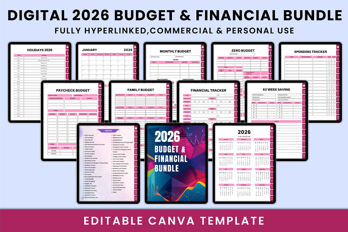 Digital 2026 Budget&Financial Bundle, a Stationery Template by Shumaya (Photo 1 of 6)