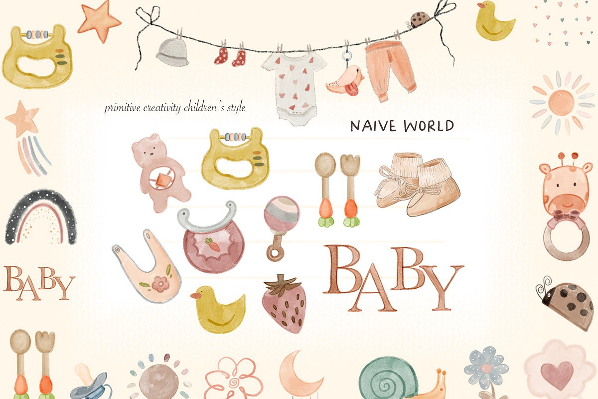 Naive word, Newborn children PNG., a Decorative Illustration by Hello My Print (Photo 4 of 9)