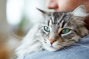 Close up of fluffy gray cat, an Animal Photo by MistyDay