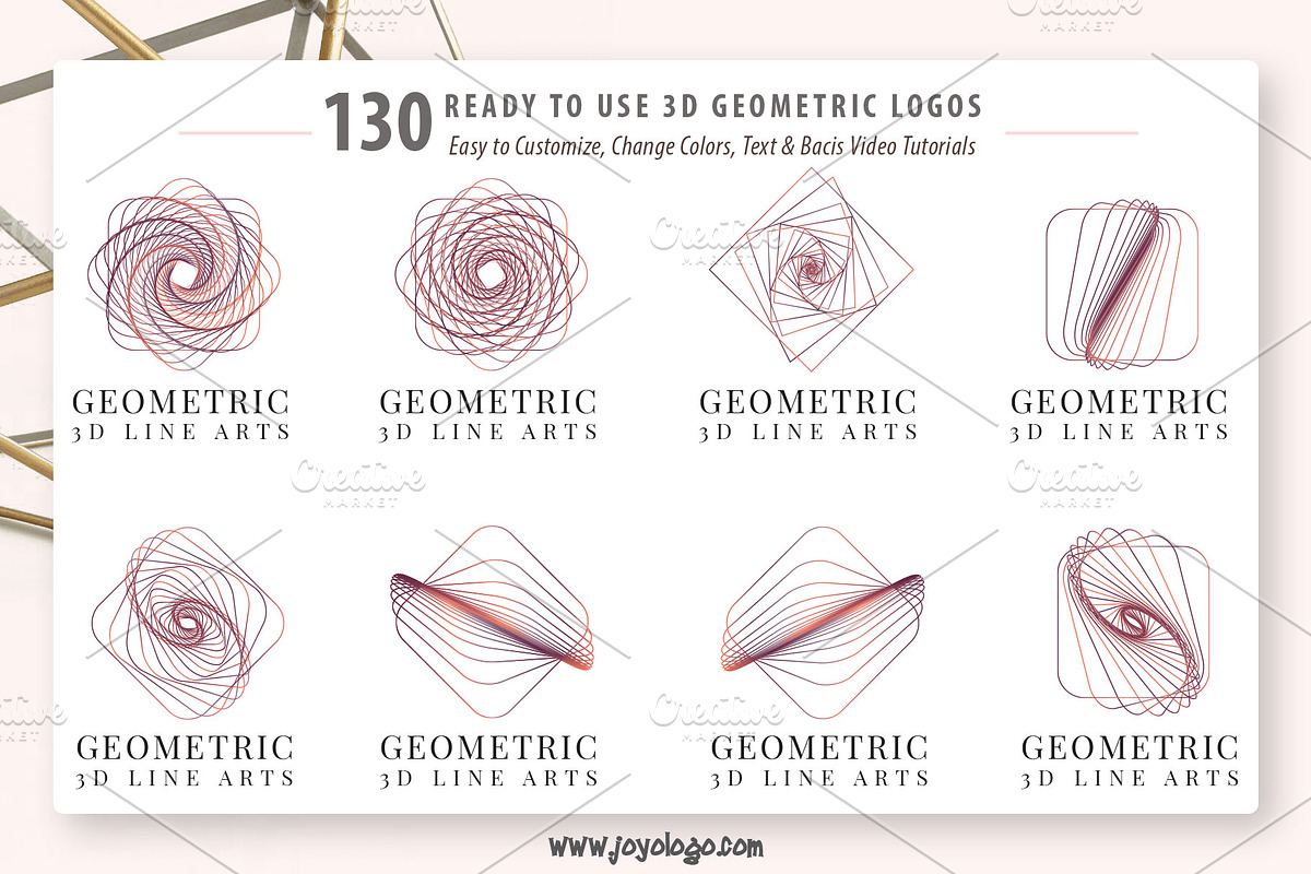 Geometric Logo Generator 3D Line Art, a Branding & Logo Template by joyologo (Photo 5 of 24)